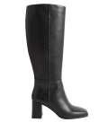 Leather Block Heel Knee High Boots