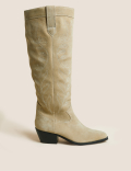 Suede Western Block Heel Knee High Boots
