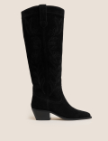Suede Western Block Heel Knee High Boots