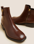 Leather Block Heel Square Toe Ankle Boots