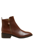 Leather Block Heel Square Toe Ankle Boots