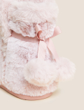 Faux Fur Pom Pom Slipper Boots