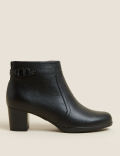 Wide Fit Leather Block Heel Ankle Boots