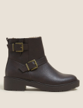 Biker Faux Fur Buckle Ankle Boots
