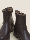 Biker Faux Fur Buckle Ankle Boots