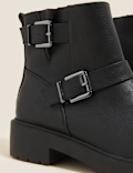 Biker Faux Fur Buckle Ankle Boots