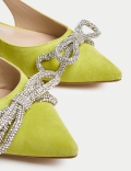 Suede Embellished Bow Slingback Shoes