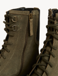 Wide Fit Suede Lace Up Flat Ankle Boots