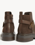 Wide Fit Leather Buckle Ankle Boots