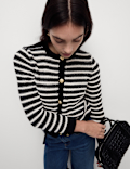 Striped Crew Neck Button Front Cardigan