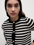 Striped Crew Neck Button Front Cardigan