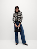 Striped Crew Neck Button Front Cardigan