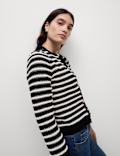 Striped Crew Neck Button Front Cardigan