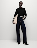 Striped Ribbed Button Detail Relaxed Jumper