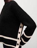 Striped Ribbed Button Detail Relaxed Jumper