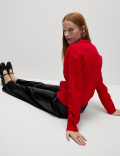 Cable Knit Crew Neck Jumper with Wool