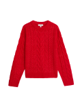 Cable Knit Crew Neck Jumper with Wool