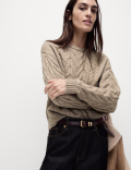 Cable Knit Crew Neck Jumper with Wool