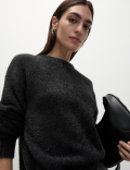 Ribbed Metallic Crew Neck Relaxed Jumper