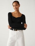 Ribbed Sweetheart Neck Jumper