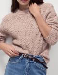 Textured Crew Neck Relaxed Fit Jumper with Wool