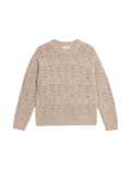 Textured Crew Neck Relaxed Fit Jumper with Wool