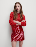 Textured Crew Neck Relaxed Jumper with Wool