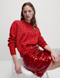 Textured Crew Neck Relaxed Jumper with Wool