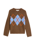 Argyle Crew Neck Jumper With Wool
