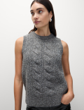 Cable Knit Sequin Knitted Vest with Wool