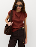 Draped Neck Knitted Top with Wool