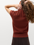 Draped Neck Knitted Top with Wool