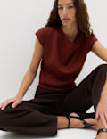 Draped Neck Knitted Top with Wool