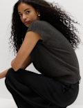 Draped Neck Knitted Top with Wool