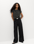 Draped Neck Knitted Top with Wool