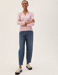 Ribbed Collared V-Neck Jumper