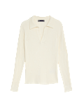 Ribbed Collared V-Neck Jumper