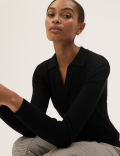 Ribbed Collared V-Neck Jumper