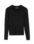 Ribbed Collared V-Neck Jumper
