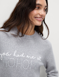 Slogan Crew Neck Jumper with Wool