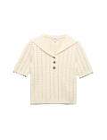 Cotton Rich Pointelle Collared Knitted Top
