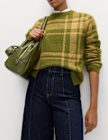 Checked Crew Neck Relaxed Fit Jumper With Wool