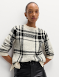 Checked Crew Neck Relaxed Fit Jumper With Wool