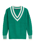 Cotton Rich Cable Knit V-Neck Jumper