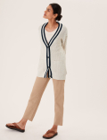 Cotton Rich Cable Knit V-Neck Cardigan
