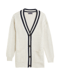 Cotton Rich Cable Knit V-Neck Cardigan