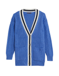Cotton Rich Cable Knit V-Neck Cardigan