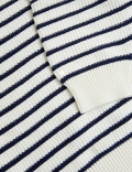 Cotton Rich Striped Puff Sleeve Knitted Top
