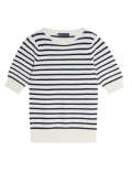 Cotton Rich Striped Puff Sleeve Knitted Top