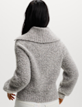 Bouclé Zip Up Collared Knitted Jacket with Wool